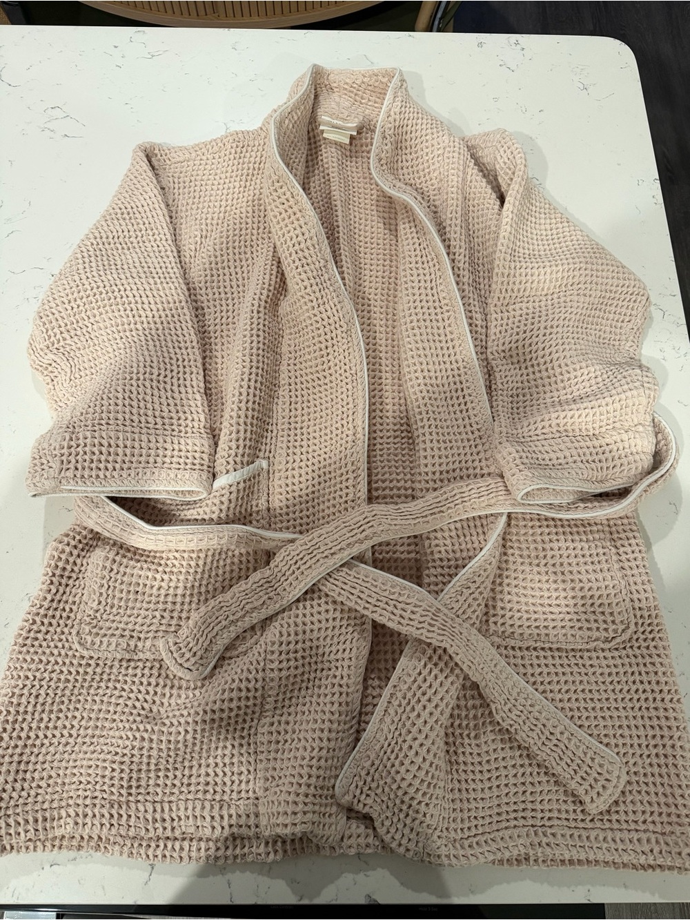 Waffle Knit Robe with Tie Belt - Blush Pink